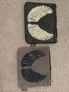 GOLD Sequin Wing Zip Pouch Duo - Black & Gold